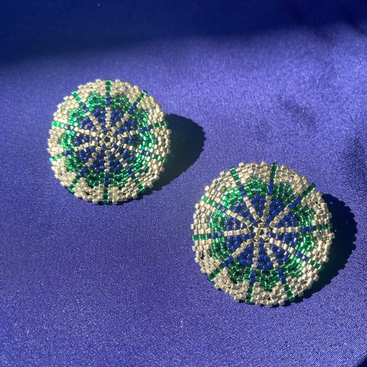 Aretes Juno Verde Limón, Azul Marino y Plateado