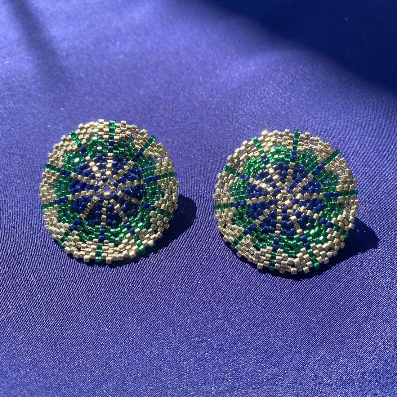 Aretes Juno Verde Limón, Azul Marino y Plateado