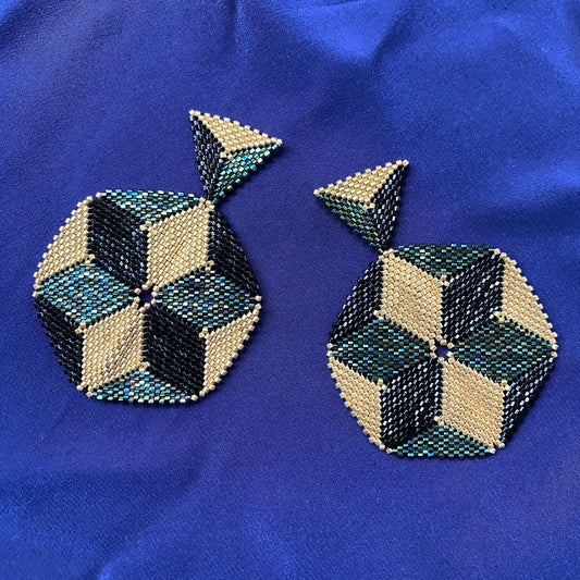 Aretes Altair III Verde Facetas, Negro y Dorado