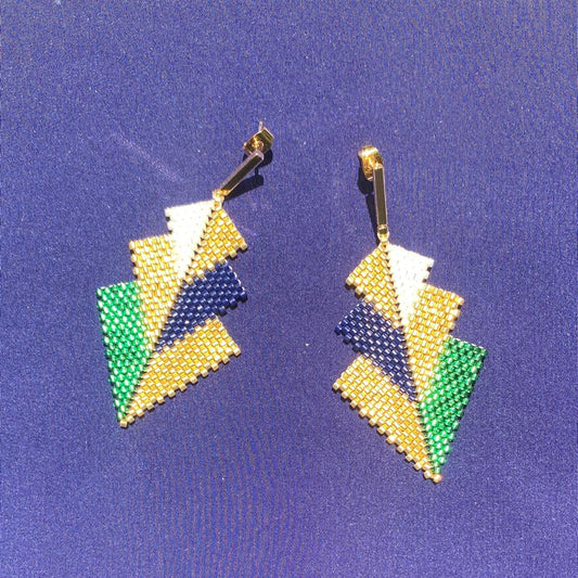Aretes Mini Rigel Verde Limón, Azul Marino y Dorado - Asimétrico