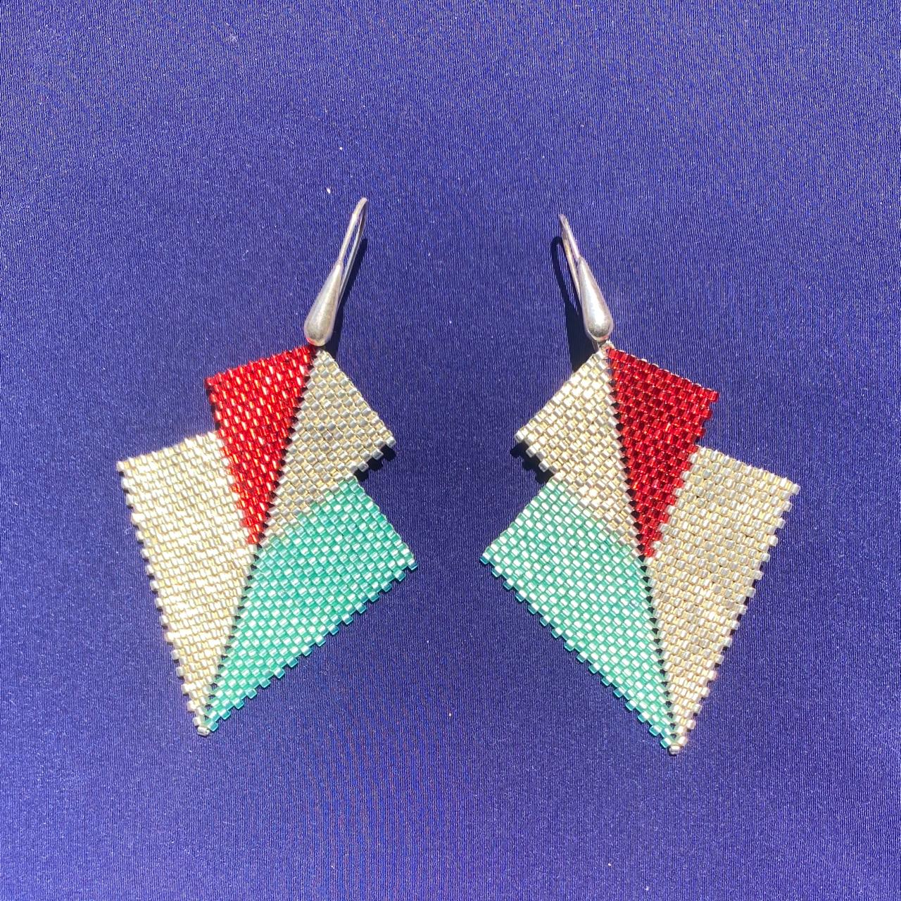 Aretes Atik Verde Agua y Plateado - Asimétrico