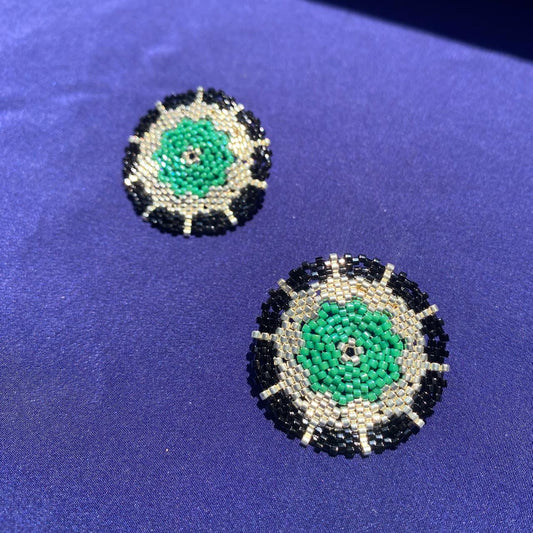 Aretes Juno Negro, Verde Esmeralda y Plateado