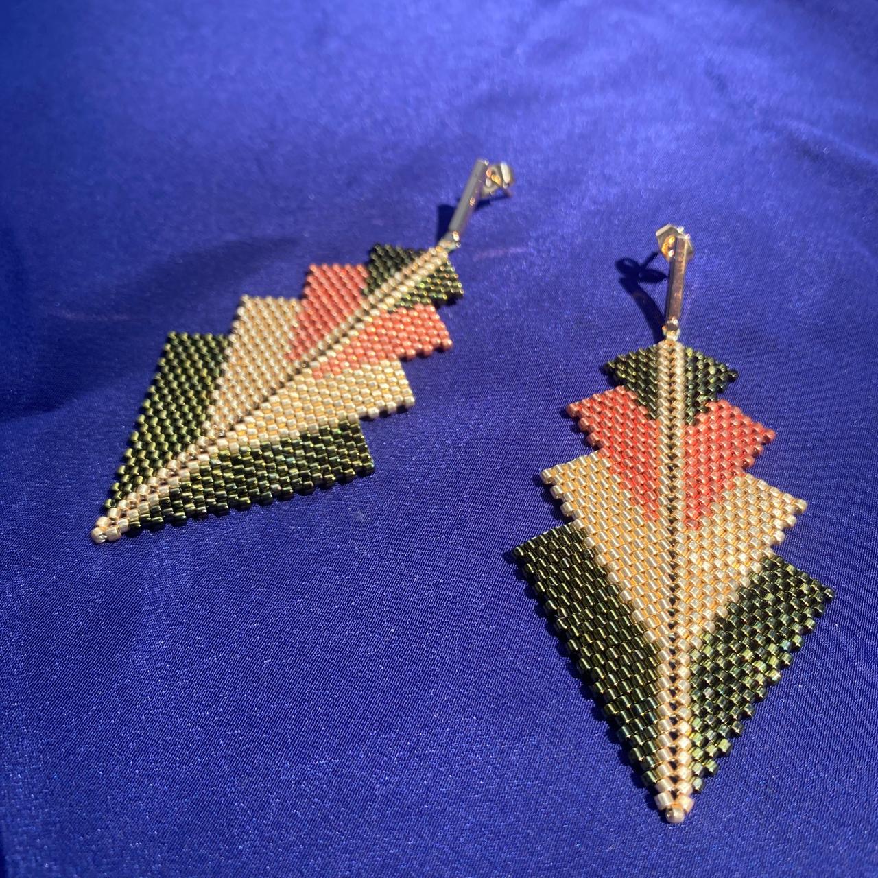 Aretes Rigel Verde, Cobre y Dorado
